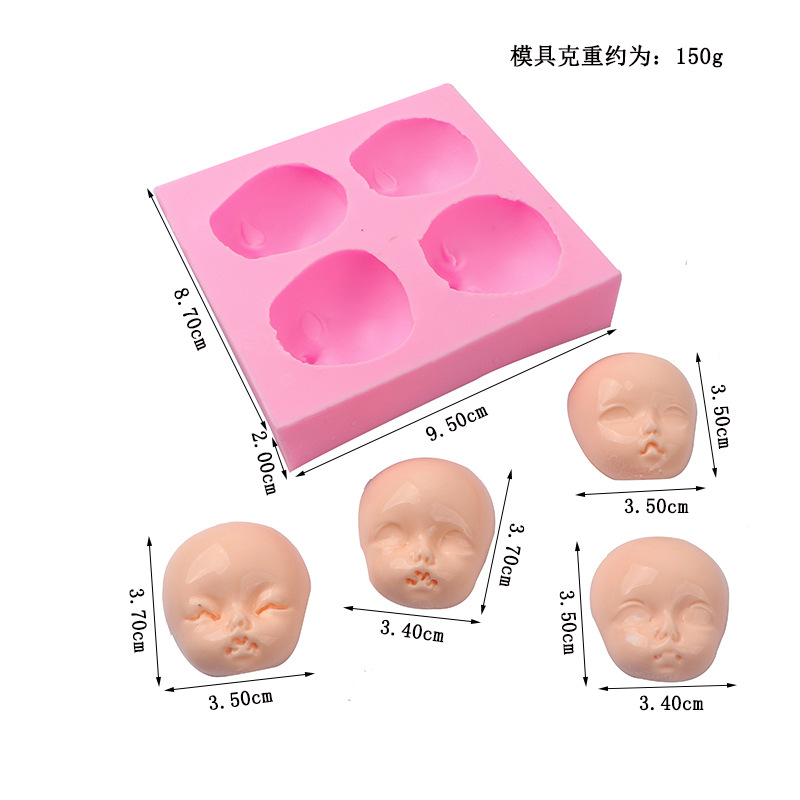 Fondant muñeca molde de silicona 4 piezas cara molde arcilla cerámica suave molde para hornear fondant pastel chocolate molde
