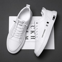 Breathable white shoes for men 2024 spring new Korean version versatile trendy casual men's trendy shoes white shoes leather panel shoes