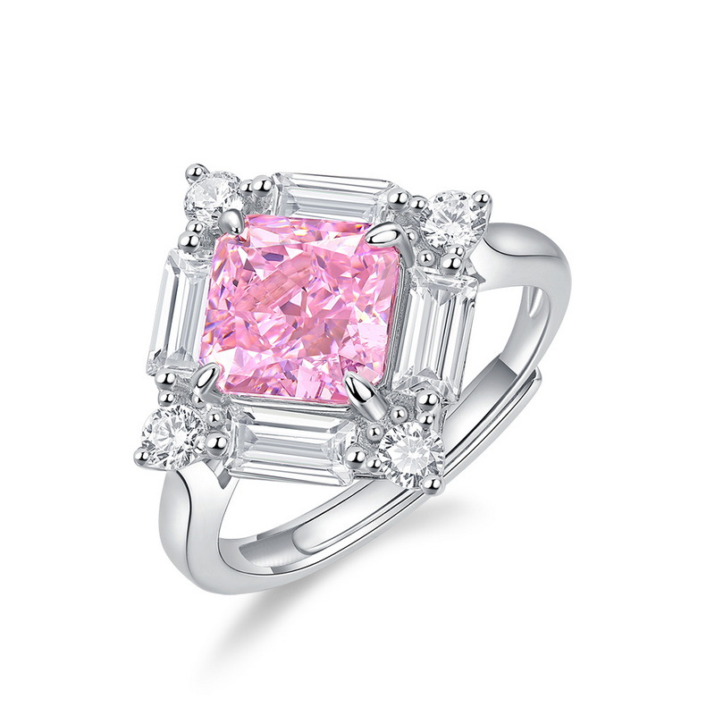 Wilsheng S925 plata de alto carbono anillo de diamantes hembra 3.8CT diamante artificial amarillo cuadrado anillo de lujo moda simple