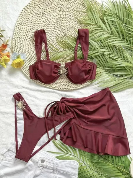 Three-Piece Set 2025 Bikini European and American Style Bikini Cross-Border Two-Piece Women's Swimwear Sexy Bikini