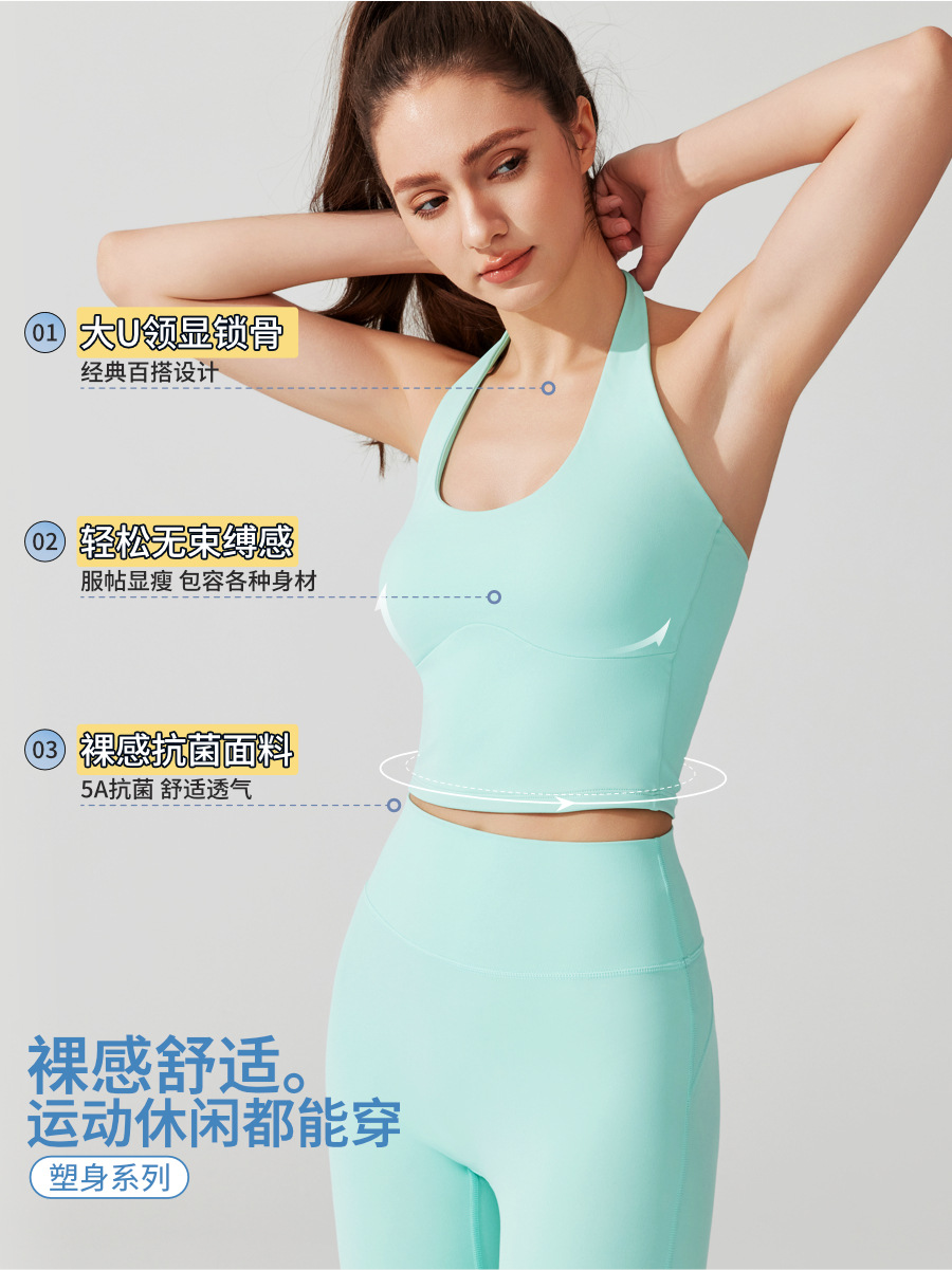 Europa y Estados Unidos ropa interior deportiva transfronteriza cuello colgante correa ropa de yoga en una taza hermosa chaleco de alta resistencia reunido sujetador mujer