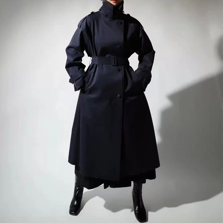 CSM风衣女中长款韩版秋装新款立领修身收腰长袖系带女士外套潮棉