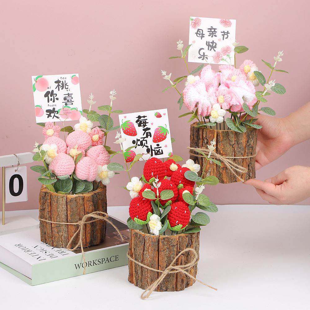 Temporada de graduación práctica regalos girasol mano de punto de lana fruta imitación flor ornamentos ganadores