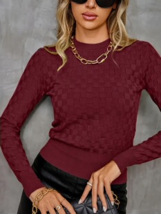 R 4261 Waffle Knit Round Neck Top �A���ᘿ���