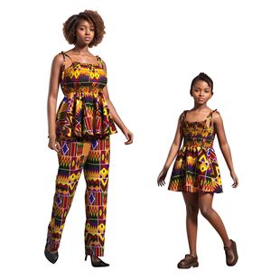 African Wax Cloth Parent-Child Outfit Set Girls Dress Cross-Border E-Commerce Aliexpress Amazon Supply Spot