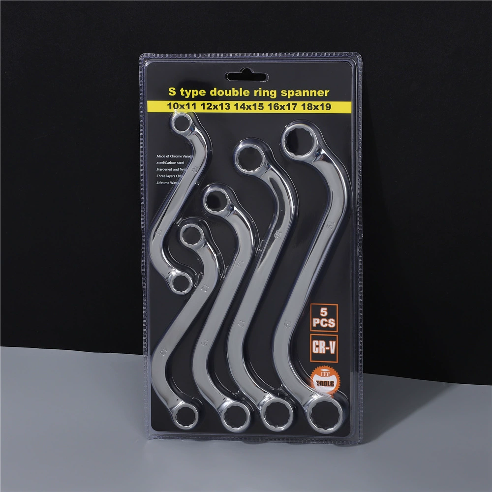 Набор из 5 S-образных ключей, специальная 12-гранный комбинированная головка с фиксированной головкой, универсальный гаечный ключ с двусторонней изогнутой рукояткой, полный набор инструментов для авторемонта.