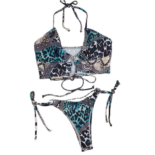  European and American swimsuit women's split bikini Amazon swimsuit leopard print hollow swimsuit swimsuit bikini