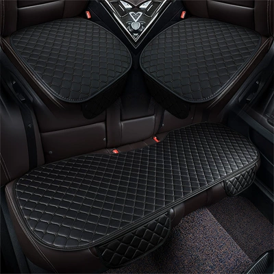 leather three-piece non-slip backrest small | Seat cushion, seat cover - leather-four-corner-star-black-three-piece-set