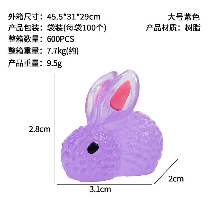 Adornos de micro paisajes, dibujos animados de animales lindos, conejitos de colores brillantes, conejitos luminosos, accesorios de resina vegetal para jardinería