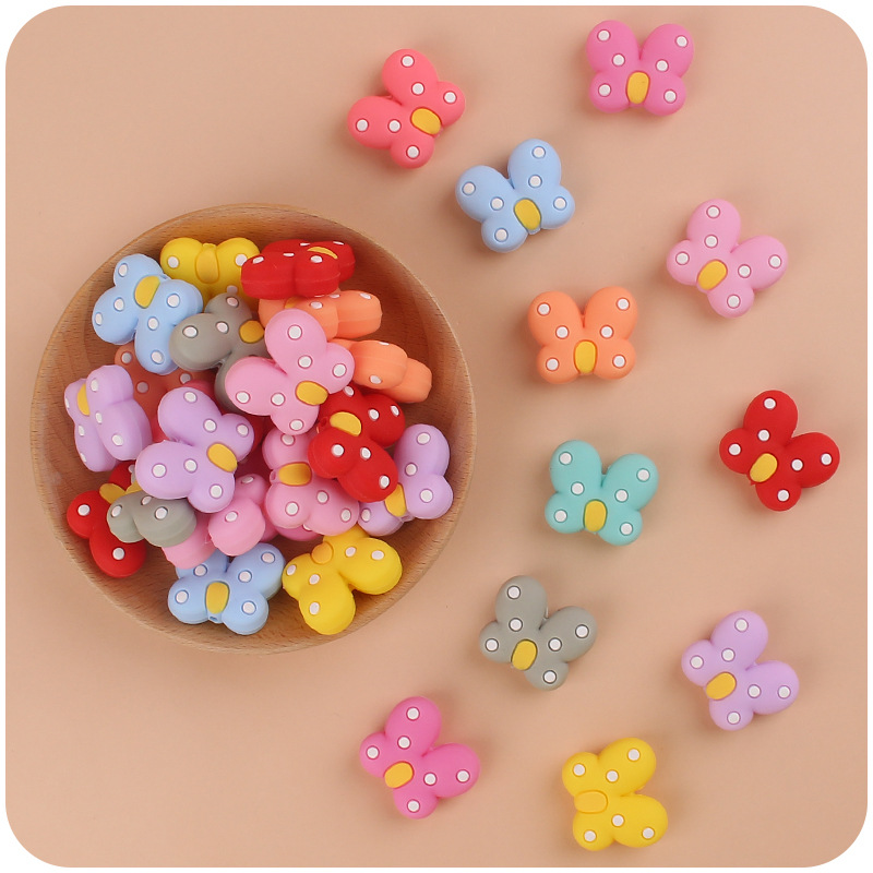 Bebé de dibujos animados silicona mariposa pequeño mordedor creativo bebé DIY chupete cadena pulsera accesorios juguete