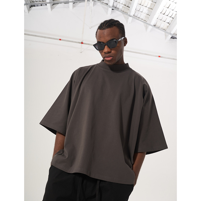 Camiseta de Verano para Hombre, Algodón Grueso de 300G, Marca de Moda, Corte Amplio, Estilo Europeo y Americano, Holgada, Talla Grande, Color Sólido, Media Manga
