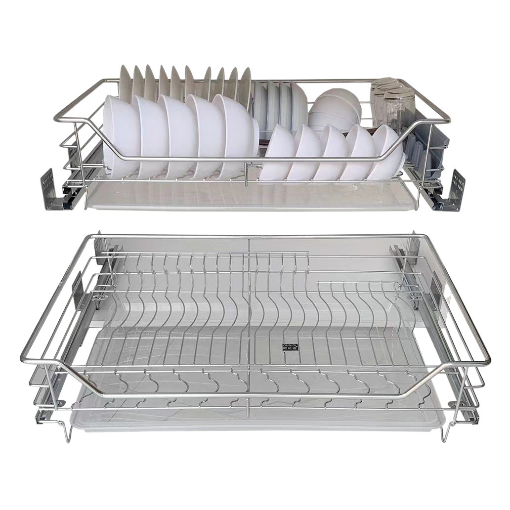 Cesta del Gabinete de cocina 304 de acero inoxidable de doble capa buffer cajón cuenco cesta cocina gabinete condimento almacenamiento cuenco estante incorporado