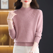 阔太太秋冬羊绒衫妈妈半高领纯色毛衣中老年女士纯羊毛衫百搭洋气