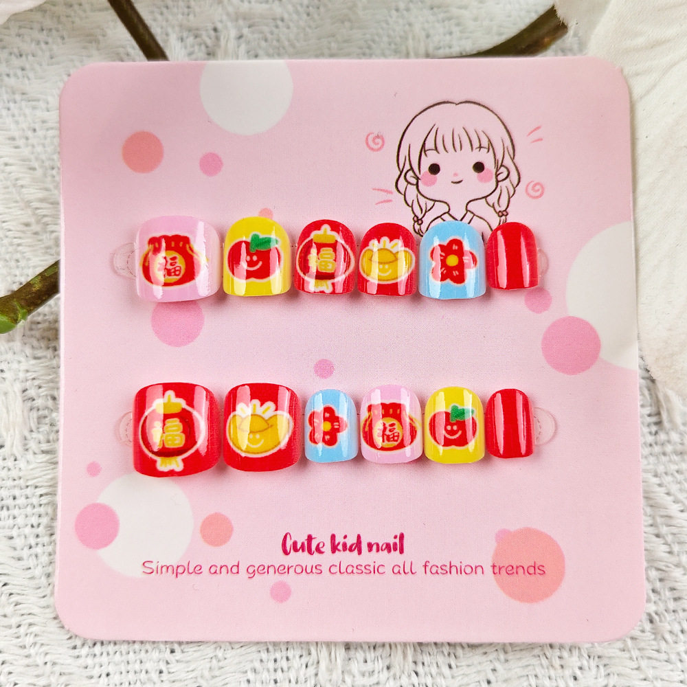 Ventas en caliente, niños inofensivos para usar uñas, lindos dibujos animados, manicure infantil, 24 piezas de parche de uñas para niños
