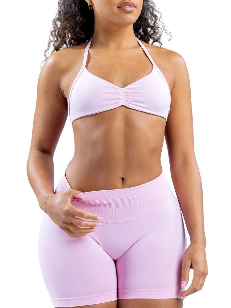 DF mismo estilo de nailon mate de alta elasticidad Amazon cuello halter parte de atrás bonita Sujetador deportivo de secado rápido para correr fitness yoga