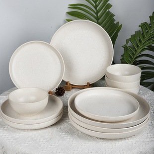 Customized European-Style Household Kiln-Turned Tableware Set Ins-Style High-Value Dishware Set Dinner Plate Ceramic Rice Bowl Wholesale