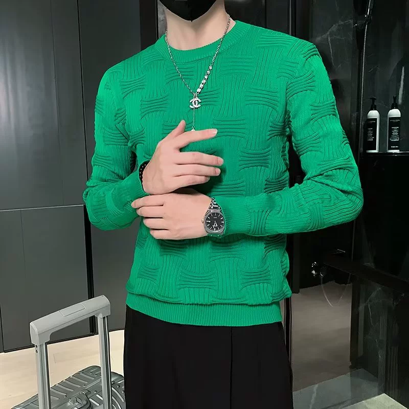 Мужской эластичный цветной вязаный демисезонный базовый свитер, slim fit
