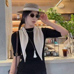初秋新款暖色调格子丝巾系脖高级感气质三角巾韩系ins薄款围巾女