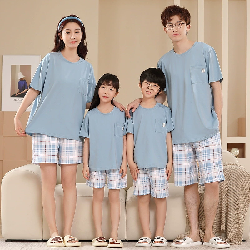 Pijama, shorts, summer thin trousers, cartoon children's set for leisure, family style, with short sleeve