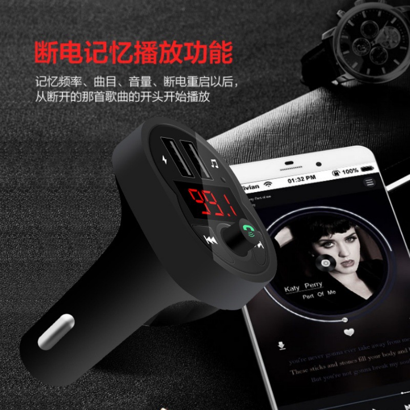 Southeast Asia Cross-Border Independent Station Manufacturer Supply Wireless Car Bluetooth Adapter Hands-Free Call U Disk/Tf Card Broadcast