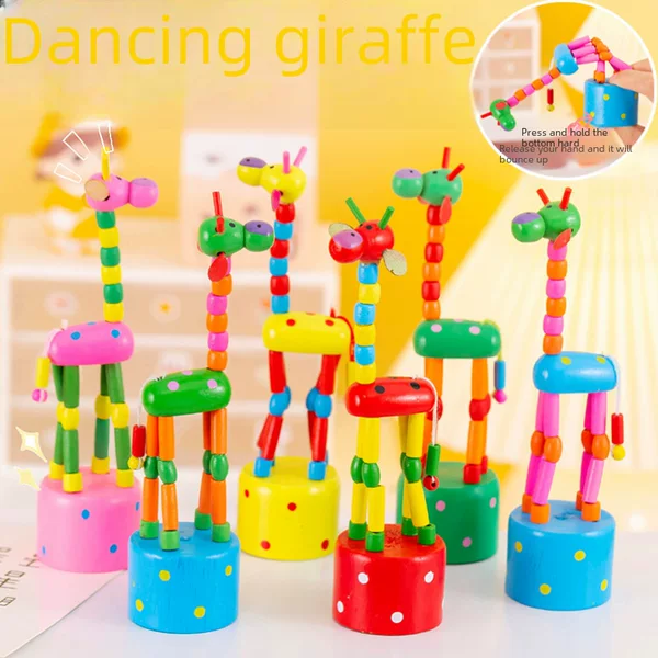 Dancing Giraffe/Children's Cartoon Toys/Wooden Crafts/Nostalgic Joint Puppets