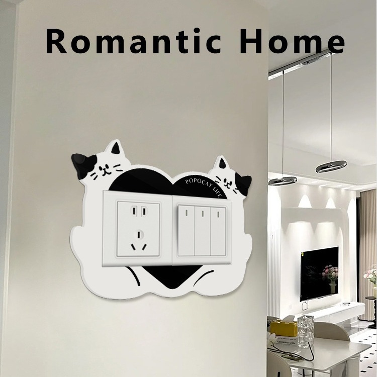 Interruptor de gato de punto de onda decorado pegatina de pared doble cubierta protectora de zócalo acrílico impermeable cubierta de marco de belleza doméstica