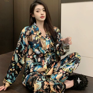 新款女春秋冰丝睡衣森系ins风高级感法式薄款长袖长裤外穿家居服