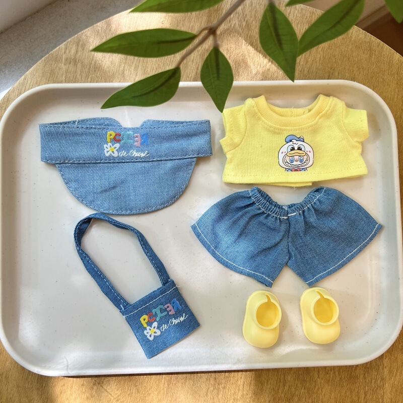 [Only Baby Clothes] 17cm Vinyl Doll Labubu Decorative Denim Sun Hat 10-17cm Yellow Blue Baby Clothes