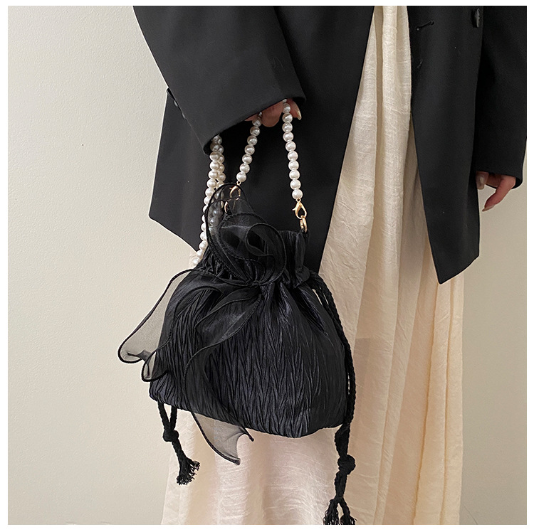 Damen Umhängetasche Mit Perlen Und Plissee Für Den Sommer_voghion.com