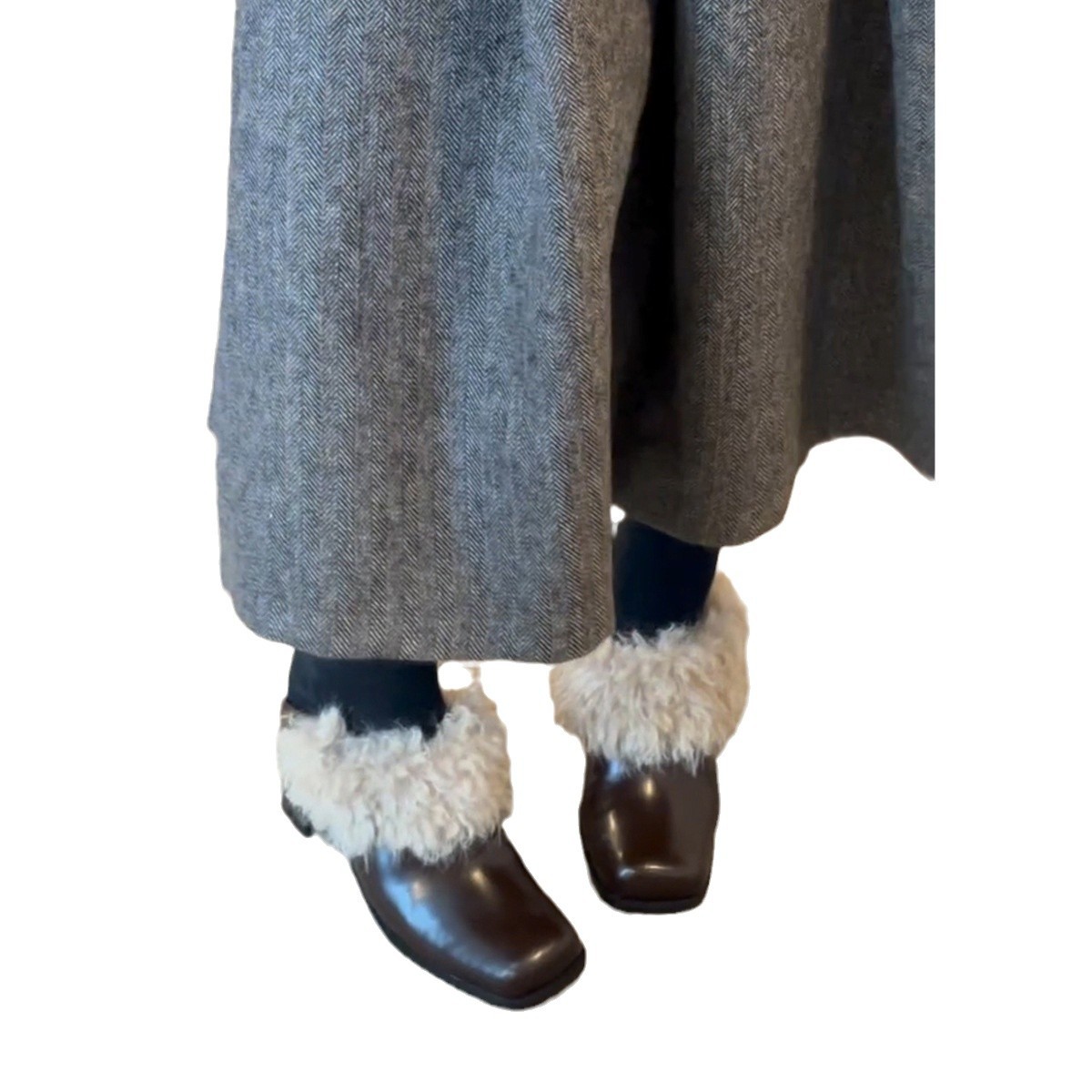 牛革版 ~ 低ヒール毛羽靴女性の方頭にベルベットの靴を履いて保温楽福靴復古綿靴を漕ぐ