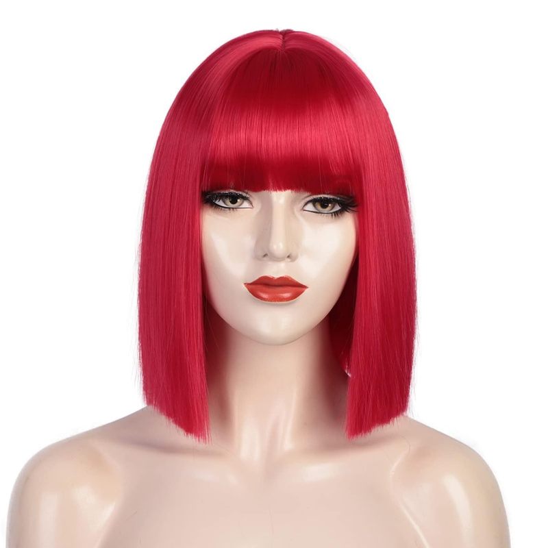 クロスボーダーアマゾンホリデーウィッグアニメカラフルなボボヘッドコスショートヘアマルチカラーフラット前髪ショートストレートヘアヘッドギア|undefined