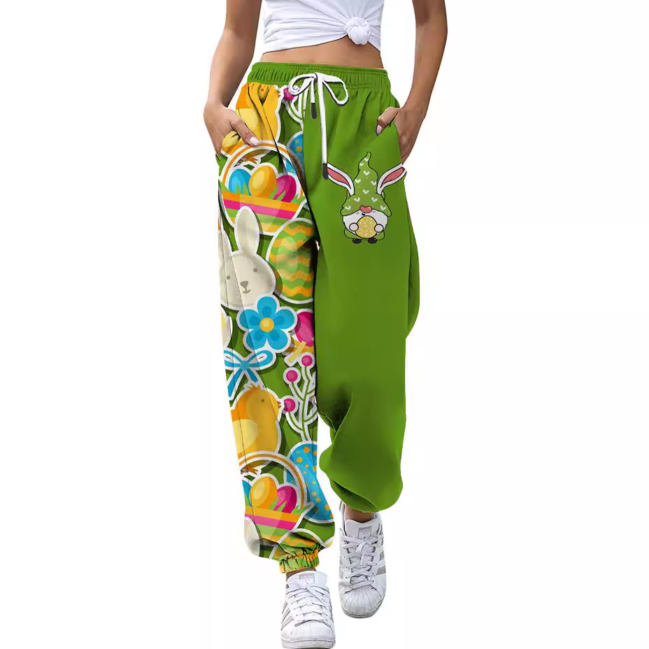 European and American cross-border 2024 Spring/Autumn New Easter Series 3D Print Women's Jogger Pants Loose Casual Sports Pants