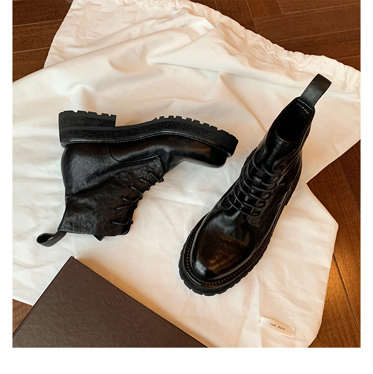 2023 New High End Washed Horse Skin Shrink Pattern Round Head British Thick Sole Knight Boots Lace Up Martin Boots_voghion.com