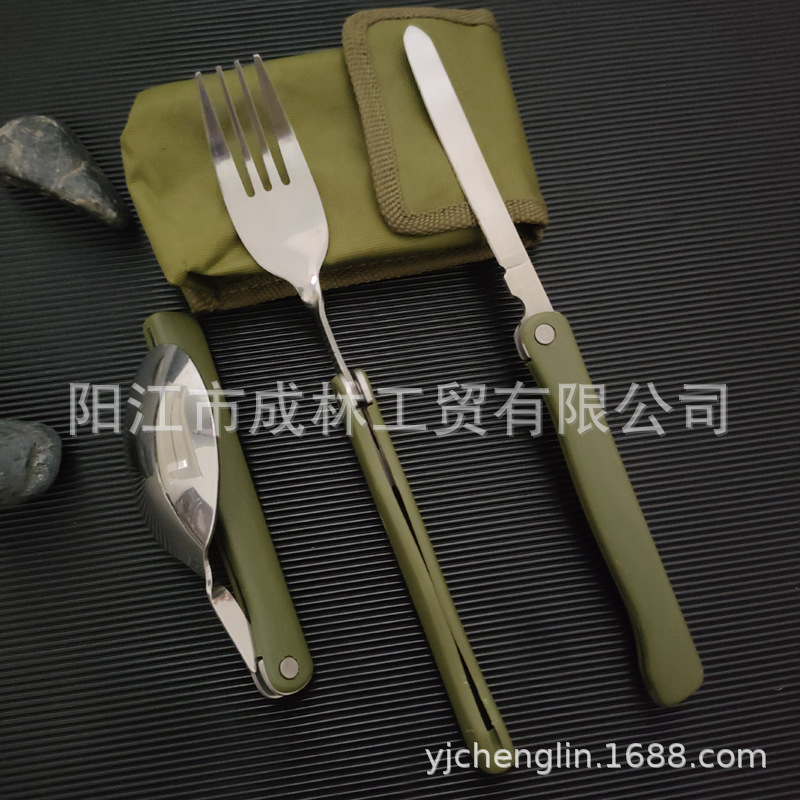 포크와 스푼 휴대용 식기 스테인레스 스틸 식기 세트 나이프, 포크 및 스푼 접이식 식기 3 피스 세트 야외 식기 세트