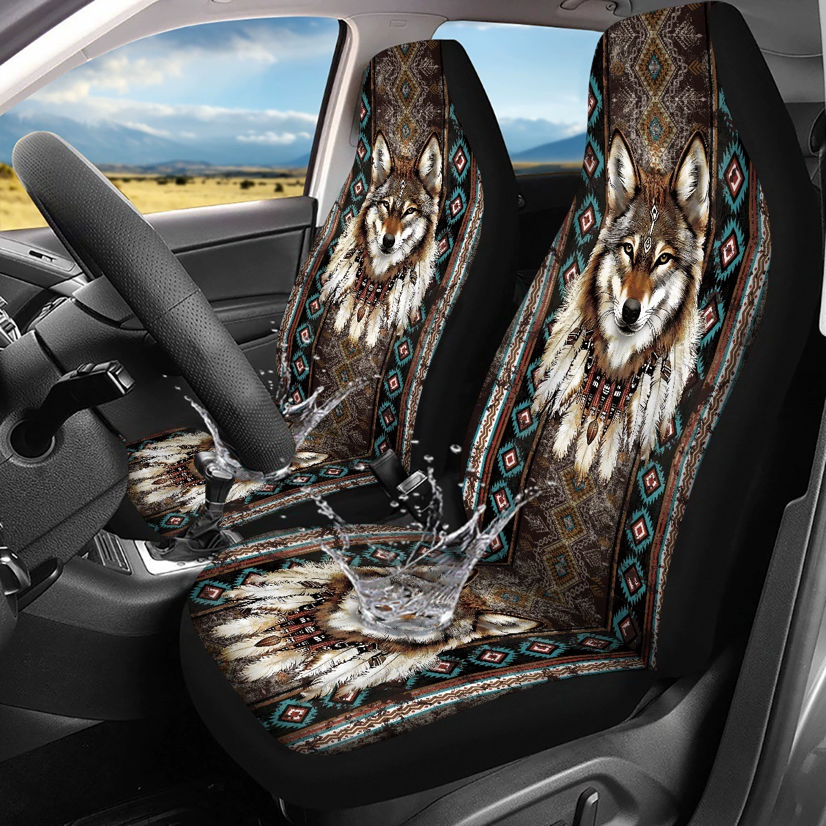 Популярный в Европе и Америке водонепроницаемый чехол на сиденье для переднего ряда, универсальный комплект из 2 предметов, серия с принтом в этническом стиле с элементами животных