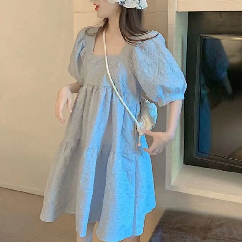 Summer thin maternity clothes 2023 belly covering loose summer puff sleeve age reducing internet celebrity maternity clothes dress summer