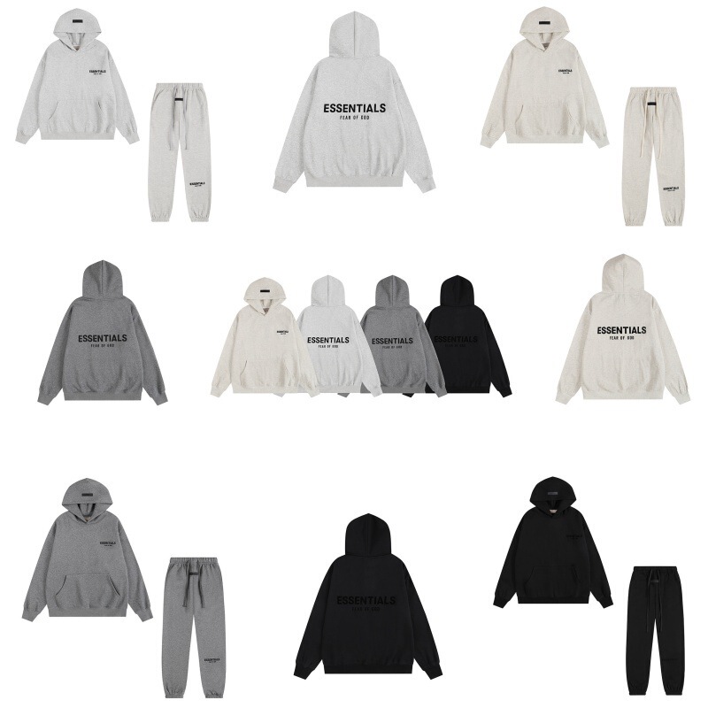 Cross-Border Hot-Selling Fear of God Double-Line Black Letter Flocking Essentials Trendy Brand Fog Hooded Sweatshirt for Men