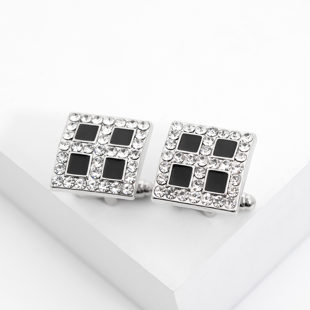 Europäische und amerikanische Herrenmanschettenknöpfe quadratischer Diamantkragenknopf modische französische Manschettenknöpfe Business-Anzug Kleidung Hemdzubehör_voghion.com