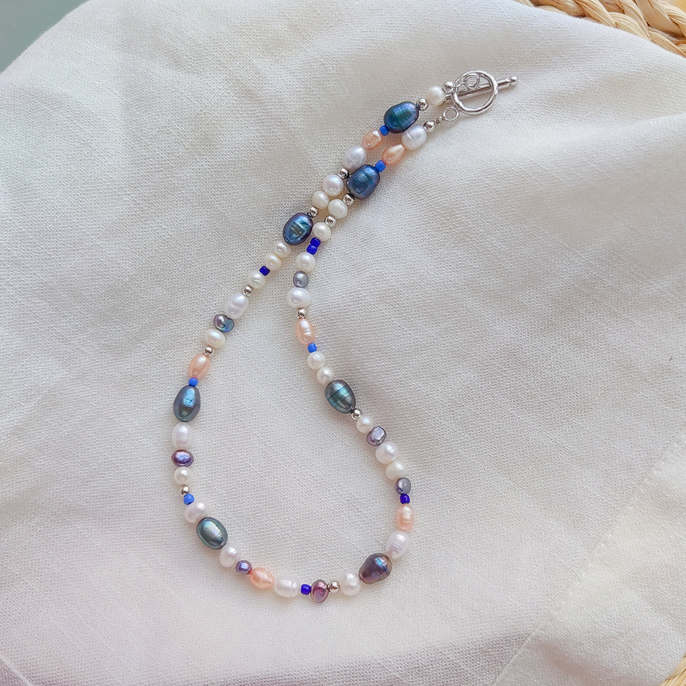 Multicolor Pattern Women'S Gender Beaded, Knitting, Plating Design Sweet Multicolor Freshwater Pearl Copper Beaded Knitting Plating Necklace