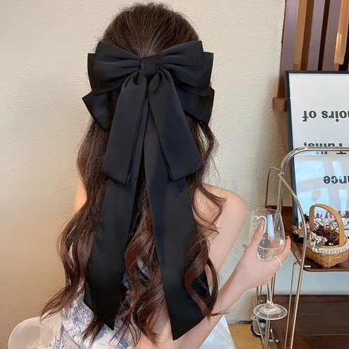 Long hair and waist ~ black big bow ribbon hairpin women's high-end back head headdress top clip Yiwu jewelry