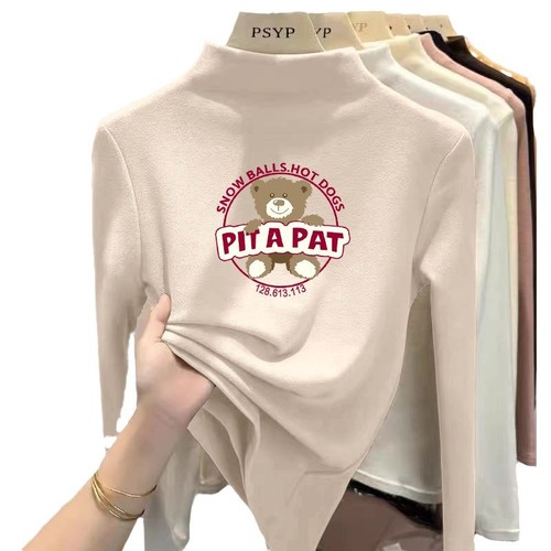 Children's Semi-High Collar Warm Fleece Long-Sleeve Top with Letter Print for Girls and Boys in Autumn and Winter