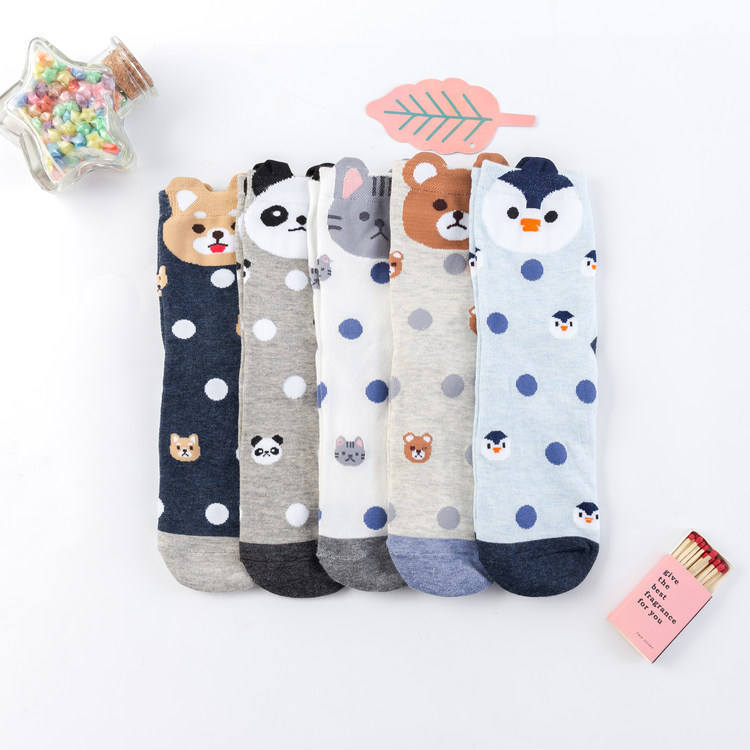 Wholesale Women's Fashion Polka Dot Cartoon Face Penguin Panda Cat Socks Girls' Women's Crew Socks Wholesale Women's Fashion Polka Dot Cartoon Face Penguin Panda Cat Socks Girls' Women's Crew Socks