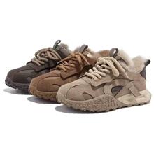 兔毛德训鞋女鞋真皮阿甘鞋防滑保暖运动鞋经典复古系带百搭休闲鞋