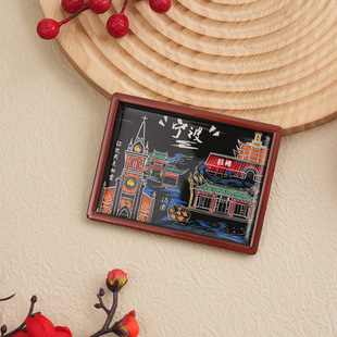 Zhejiang Hangzhou Quzhou Ningbo Wooden Refrigerator Stickers Tourist Attractions Souvenirs Glue Dropping Wooden Wenchuang Refrigerator Stickers