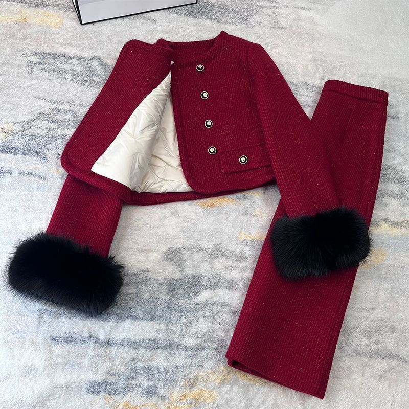 신년 로브 하이 엔드 두꺼운 코트 스커트 투피스 세트 여성 패션 사교계 하이 엔드 소형 원피스 세트