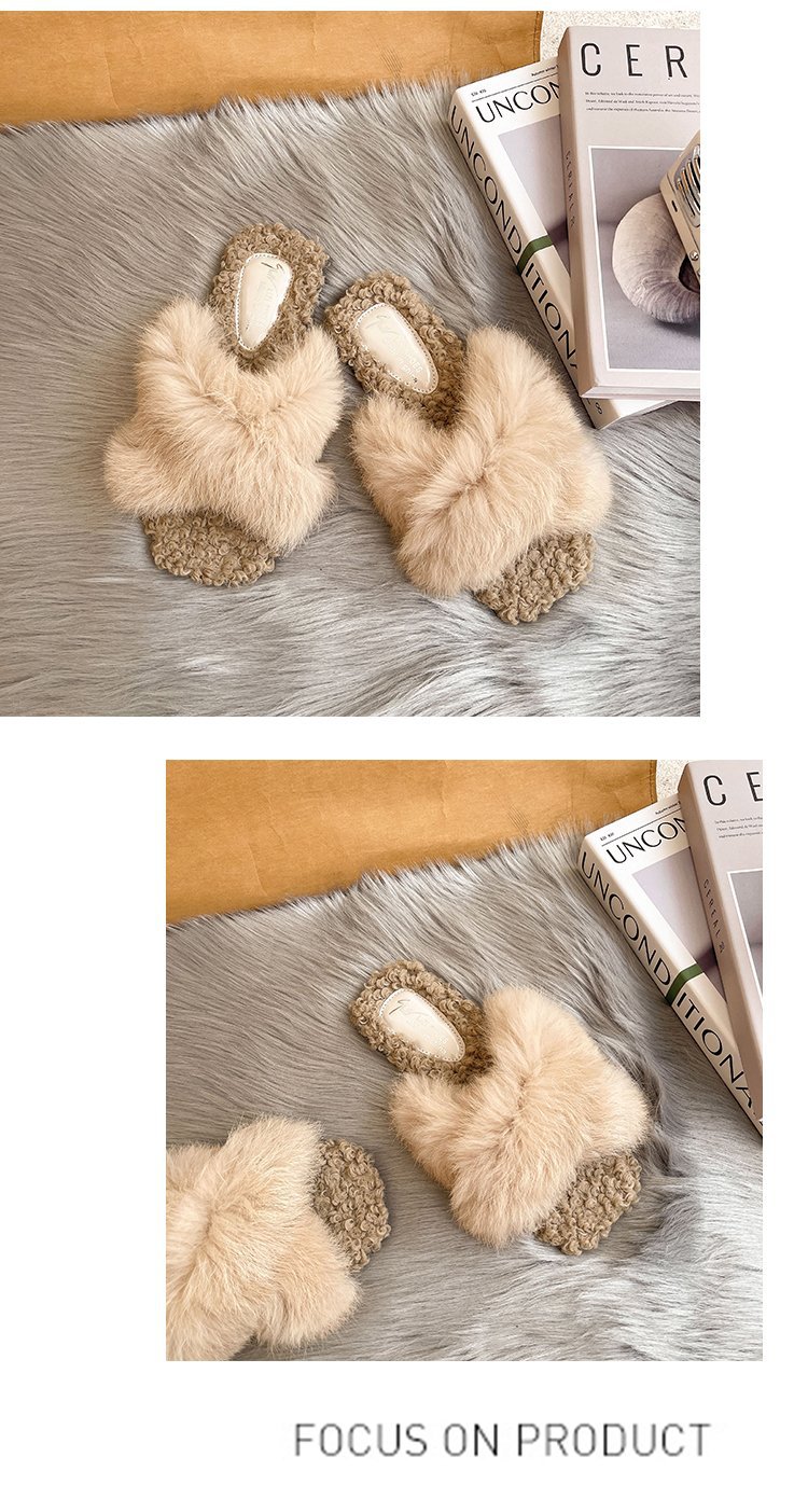 Square Head Cross Open Toe Plush Cotton Slippers NSDFX81623