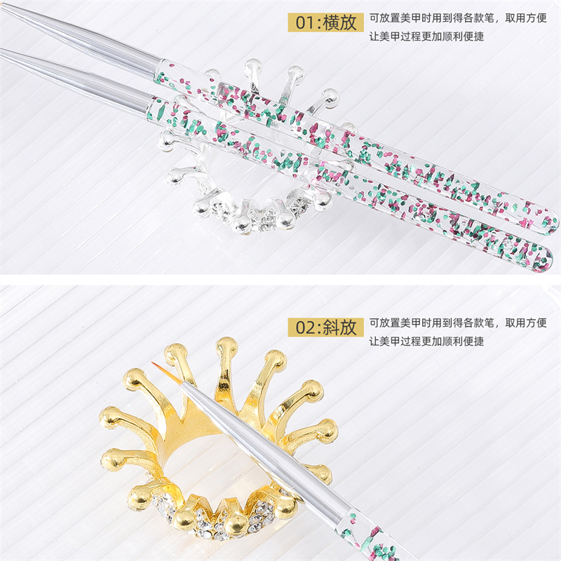 Nuevo arte de uñas con corona de diamante pluma titular vintage oro y aleación de plata maquillaje pluma titular de la pluma de Arte de uñas