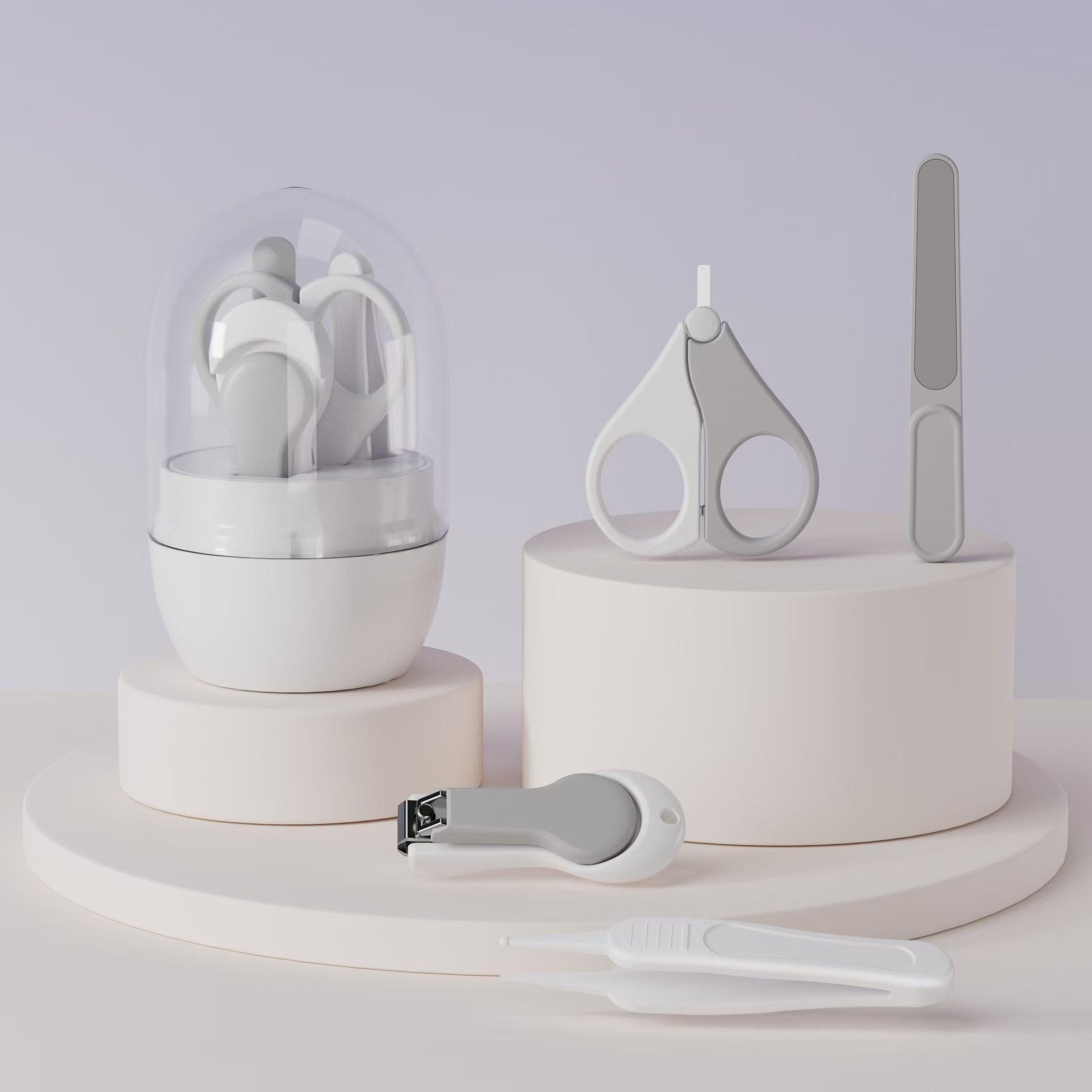 [Gray and White 5-piece Set] Scissors/Pliers/Grinder/Tweezers/Box