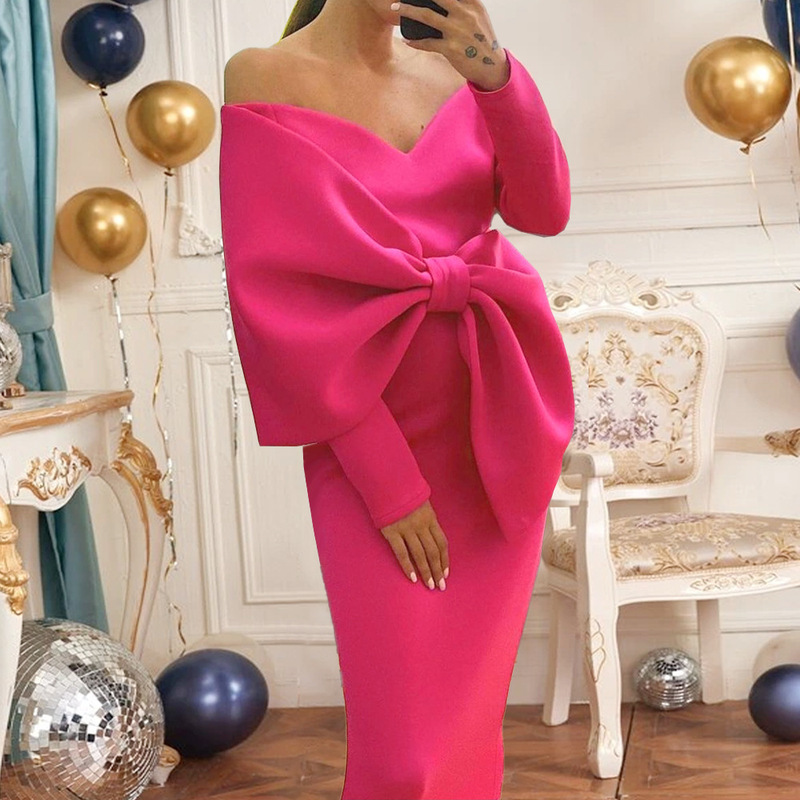 AM210730 deep V bow high waist hip bag party plus size women's clothing dress party dress AM210730 deep V bow high waist hip bag party plus size women's clothing dress party dress
