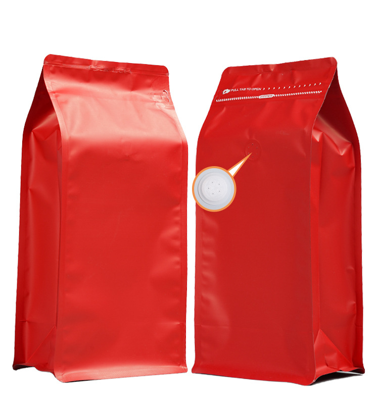 Bolsas de embalaje para alimentos transfronterizos con válvula y cremallera, bolsas verticales para bolsas autosellables de un peso y medio, bolsas de embalaje para granos de café con sellado de ocho lados.
